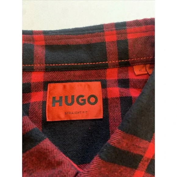 Hugo Boss Men's Red Plaid Ermann Long Sleeve Button Down Shirt Medium NWT - Picture 6 of 10